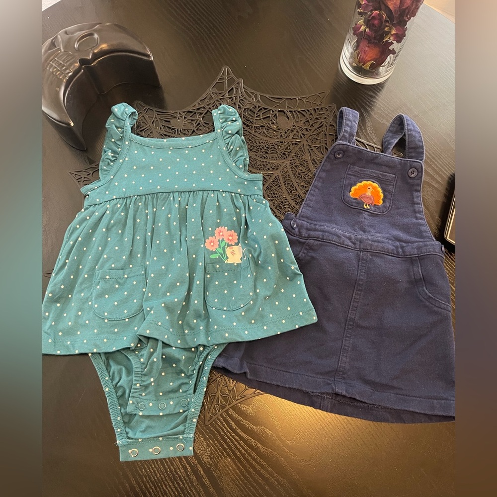 Bundle Carters Teal Polka Dot Romper and Navy Overalls Set